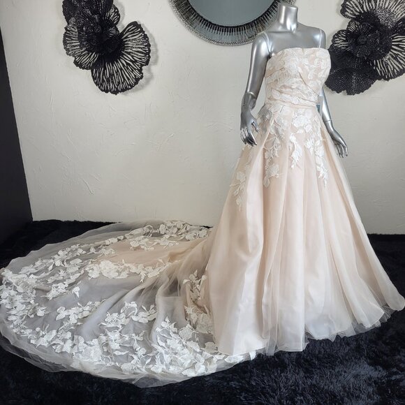 NWT~$1699~ALLURE BRIDAL~12~STRAPLESS CHAMPAGNE IVORY EMBELLISHED WEDDING DRESS - Picture 3 of 16